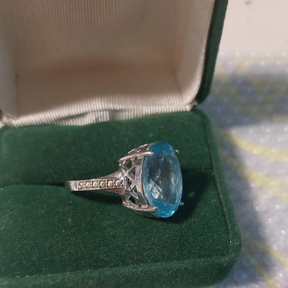 Pandora Elegant Blue Gemstone Ring Sz 9 Humungus! - Picture 3 of 16